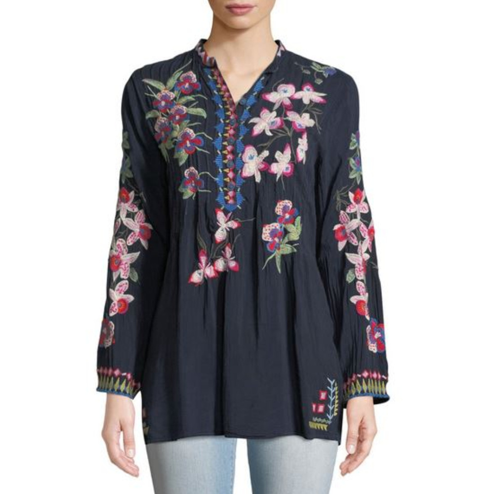 Johnny Was Embroidered Tropical Garden Tunic XL